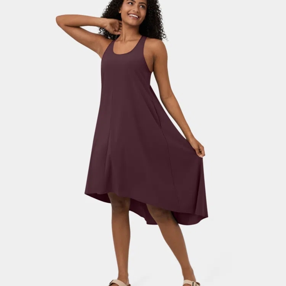 Breezeful Backless Racerback Side Pocket High Low Flowy Midi Quick Dry